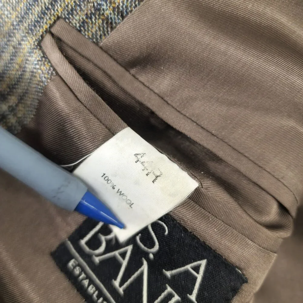 Jos A. Bank 44R | Brown Windowpane Plaid 100 Wool Tweed Sport Coat Blazer Jacket